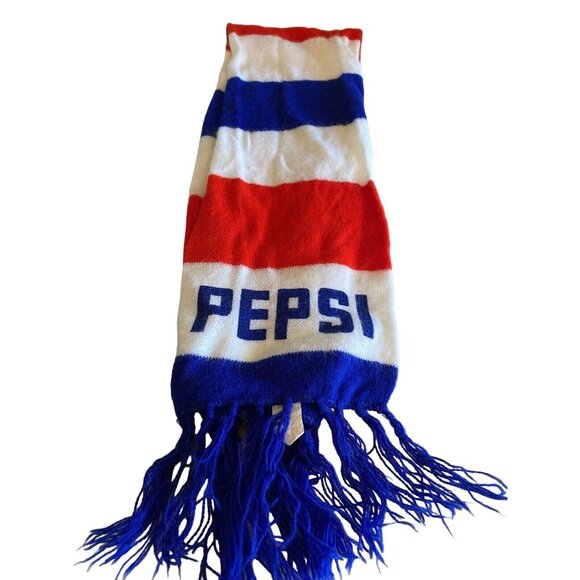 Vintage Pepsi Logo Knit Scarf Retro Red White Blue Fringe - Picture 2 of 5